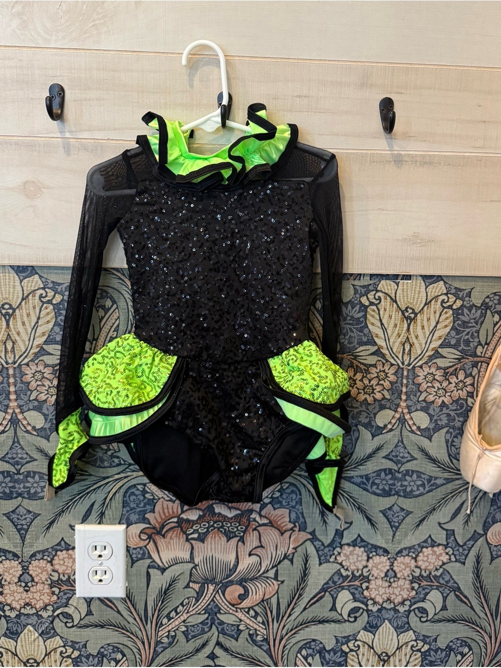 Weissman jazz tap dance costume neon green black, sassy performance